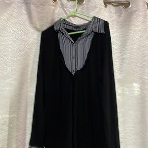 V-neck blouse with sweater as one piece